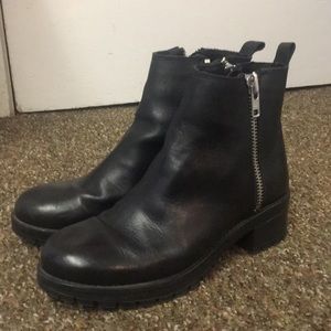 Black leather zip up boots